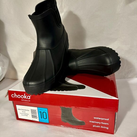 Chooka Women's Waterproof Duck Chelsea Rain Boots Size 10 BlackPlush Lining NEW - Picture 10 of 16